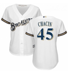 Womens Majestic Milwaukee Brewers 45 Jhoulys Chacin Replica White Home Cool Base MLB Jersey 