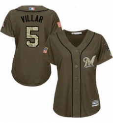 Womens Majestic Milwaukee Brewers 5 Jonathan Villar Replica Green Salute to Service MLB Jersey
