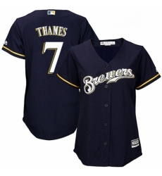 Womens Majestic Milwaukee Brewers 7 Eric Thames Replica Navy Blue Alternate Cool Base MLB Jersey