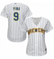 Womens Majestic Milwaukee Brewers 9 Manny Pina Replica White Home Cool Base MLB Jersey 