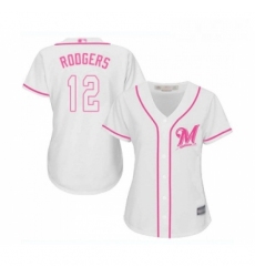 Womens Milwaukee Brewers 12 Aaron Rodgers Replica White Fashion Cool Base Baseball Jersey 