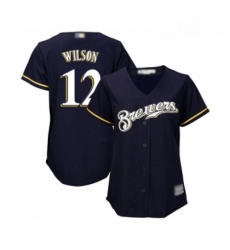 Womens Milwaukee Brewers 12 Alex Wilson Authentic Navy Blue Alternate Cool Base Baseball Jersey 