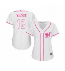 Womens Milwaukee Brewers 12 Alex Wilson Replica White Fashion Cool Base Baseball Jersey 