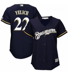 Womens Milwaukee Brewers 22 Christian Yelich Navy Blue Alternate Stitched MLB Jersey 
