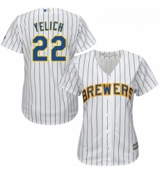 Womens Milwaukee Brewers 22 Christian Yelich White Strip Home Stitched MLB Jersey 