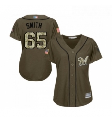 Womens Milwaukee Brewers 65 Burch Smith Authentic Green Salute to Service Baseball Jersey 