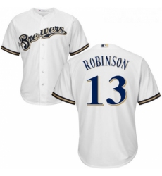 Youth Majestic Milwaukee Brewers 13 Glenn Robinson Authentic White Home Cool Base MLB Jersey