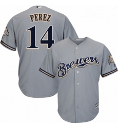 Youth Majestic Milwaukee Brewers 14 Hernan Perez Authentic Grey Road Cool Base MLB Jersey 