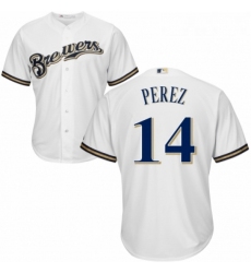 Youth Majestic Milwaukee Brewers 14 Hernan Perez Authentic Navy Blue Alternate Cool Base MLB Jersey 
