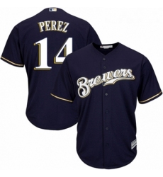 Youth Majestic Milwaukee Brewers 14 Hernan Perez Authentic White Alternate Cool Base MLB Jersey 