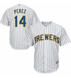 Youth Majestic Milwaukee Brewers 14 Hernan Perez Replica White Home Cool Base MLB Jersey 