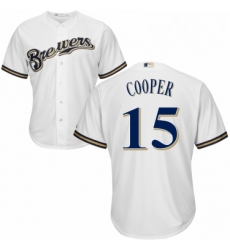 Youth Majestic Milwaukee Brewers 15 Cecil Cooper Replica Navy Blue Alternate Cool Base MLB Jersey 
