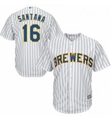 Youth Majestic Milwaukee Brewers 16 Domingo Santana Authentic White Home Cool Base MLB Jersey 