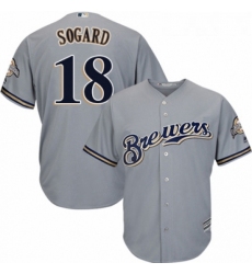 Youth Majestic Milwaukee Brewers 18 Eric Sogard Replica Grey Road Cool Base MLB Jersey 
