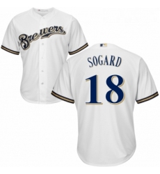Youth Majestic Milwaukee Brewers 18 Eric Sogard Replica Navy Blue Alternate Cool Base MLB Jersey 
