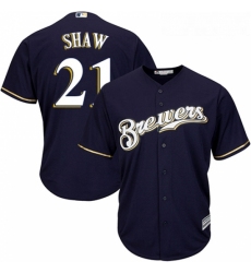 Youth Majestic Milwaukee Brewers 21 Travis Shaw Authentic Navy Blue Alternate Cool Base MLB Jersey
