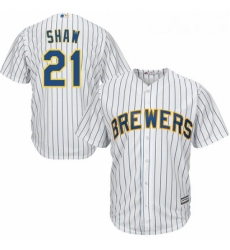 Youth Majestic Milwaukee Brewers 21 Travis Shaw Authentic White Alternate Cool Base MLB Jersey