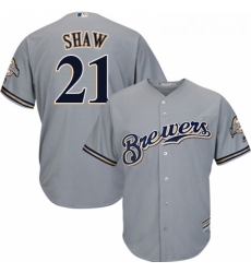 Youth Majestic Milwaukee Brewers 21 Travis Shaw Replica Grey Road Cool Base MLB Jersey