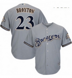 Youth Majestic Milwaukee Brewers 23 Keon Broxton Authentic Grey Road Cool Base MLB Jersey 
