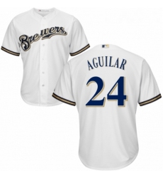 Youth Majestic Milwaukee Brewers 24 Jesus Aguilar Replica White Alternate Cool Base MLB Jersey 