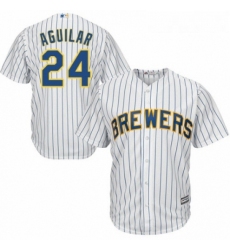 Youth Majestic Milwaukee Brewers 24 Jesus Aguilar Replica White Home Cool Base MLB Jersey 