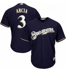 Youth Majestic Milwaukee Brewers 3 Orlando Arcia Authentic Navy Blue Alternate Cool Base MLB Jersey