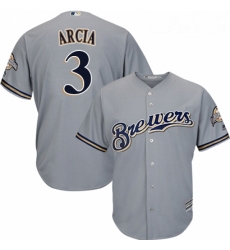 Youth Majestic Milwaukee Brewers 3 Orlando Arcia Replica Grey Road Cool Base MLB Jersey