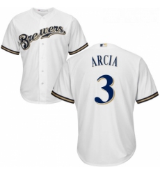 Youth Majestic Milwaukee Brewers 3 Orlando Arcia Replica White Home Cool Base MLB Jersey