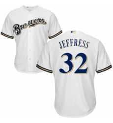 Youth Majestic Milwaukee Brewers 32 Jeremy Jeffress Authentic White Alternate Cool Base MLB Jersey 