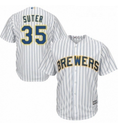 Youth Majestic Milwaukee Brewers 35 Brent Suter Replica White Home Cool Base MLB Jersey 