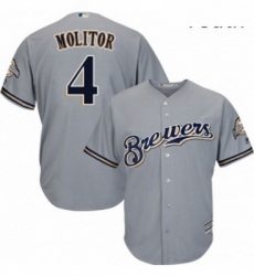 Youth Majestic Milwaukee Brewers 4 Paul Molitor Replica Grey Road Cool Base MLB Jersey