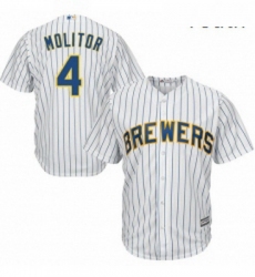 Youth Majestic Milwaukee Brewers 4 Paul Molitor Replica White Alternate Cool Base MLB Jersey