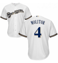 Youth Majestic Milwaukee Brewers 4 Paul Molitor Replica White Home Cool Base MLB Jersey