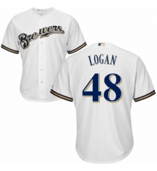 Youth Majestic Milwaukee Brewers 48 Boone Logan Authentic Navy Blue Alternate Cool Base MLB Jersey 