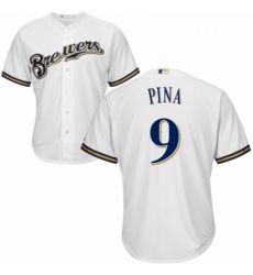 Youth Majestic Milwaukee Brewers 9 Manny Pina Replica Navy Blue Alternate Cool Base MLB Jersey 