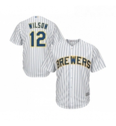 Youth Milwaukee Brewers 12 Alex Wilson Replica White Home Cool Base Baseball Jersey 
