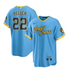 Youth Milwaukee Brewers 22 Christian Yelich 2022 Powder Blue City Connect Stitched Jersey
