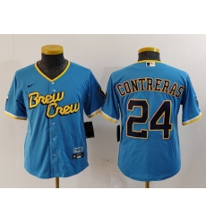 Youth Milwaukee Brewers 24 William Contreras Powder Blue City Connect Stitched Jersey