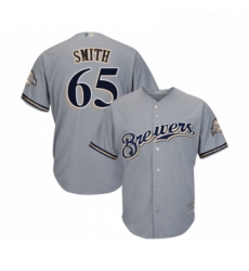 Youth Milwaukee Brewers 65 Burch Smith Replica Grey Road Cool Base Baseball Jersey 
