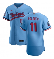 Men Minnesota Twins 11 Jorge Polanco Men Nike Light Blue Alternate 2020 60th Season Flex Base Team MLB Jersey