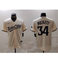 Men Minnesota Twins 34 Kirby Puckett Cream Cool Base Stitched Baseball Jersey