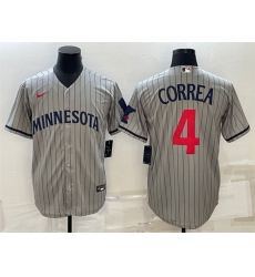 Men Minnesota Twins 4 Carlos Correa 2023 Grey Home Team Cool Base Stitched Jersey