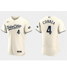 Men Minnesota Twins 4 Carlos Correa Cream Flex Base Stitched Baseball Jersey