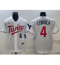 Men Minnesota Twins 4 Carlos Correa White Cool Base Stitched Jersey