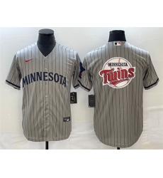 Men Minnesota Twins Gray Team Big Logo Cool Base Stitched Jersey