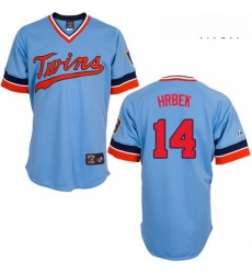 Mens Majestic Minnesota Twins 14 Kent Hrbek Authentic Light Blue Cooperstown Throwback MLB Jersey