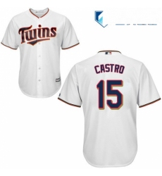 Mens Majestic Minnesota Twins 15 Jason Castro Replica White Home Cool Base MLB Jersey