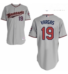 Mens Majestic Minnesota Twins 19 Kennys Vargas Authentic Grey Road Cool Base MLB Jersey