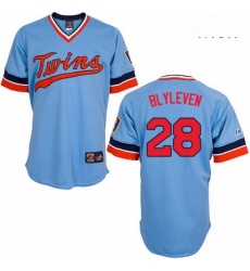 Mens Majestic Minnesota Twins 28 Bert Blyleven Authentic Light Blue Cooperstown Throwback MLB Jersey