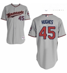 Mens Majestic Minnesota Twins 45 Phil Hughes Replica Grey Road Cool Base MLB Jersey
